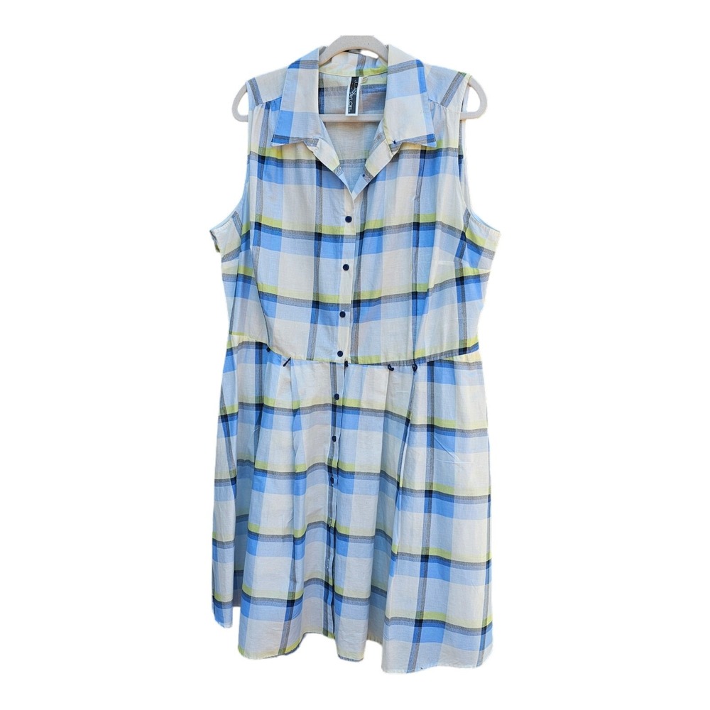 Julian Taylor Women's Dress Plaid Blue/White/Yellow Pocketed Knee Length Sz 20W